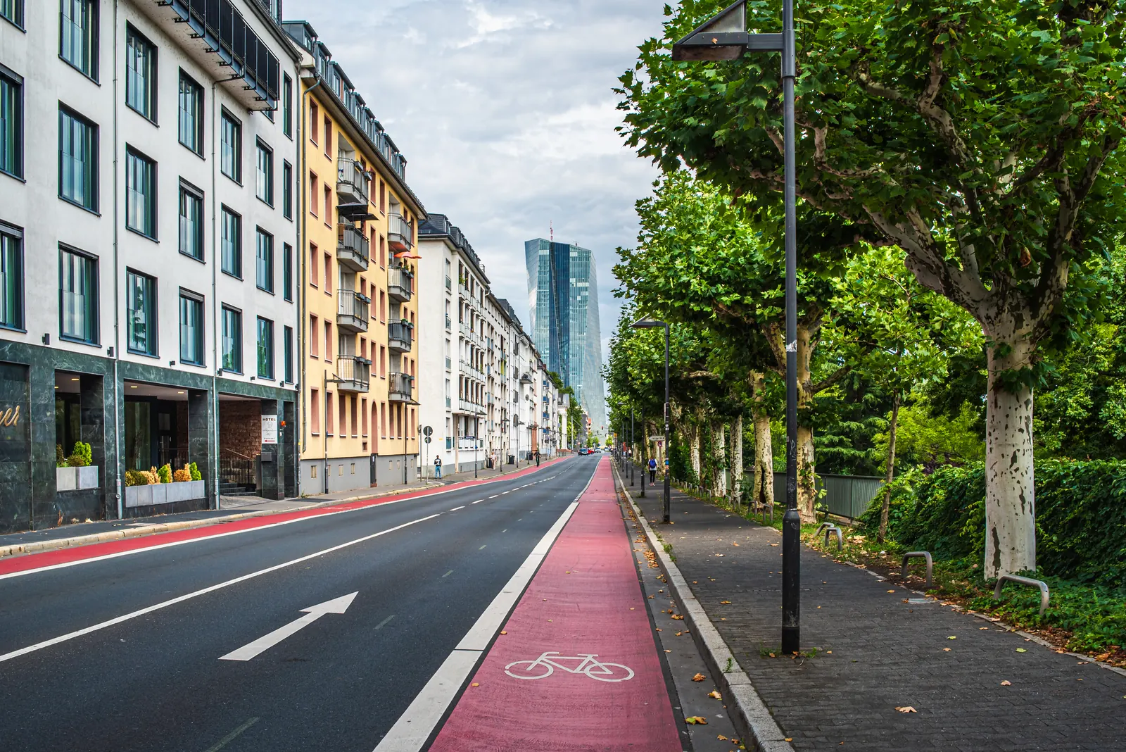 City street with a dedicated bicycle lane
